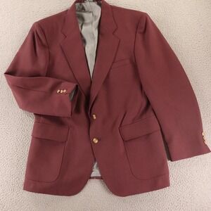 VTG Hopsack Blazer M 42R Burgundy Red Gold Button Jacket Polyester Patch Pockets